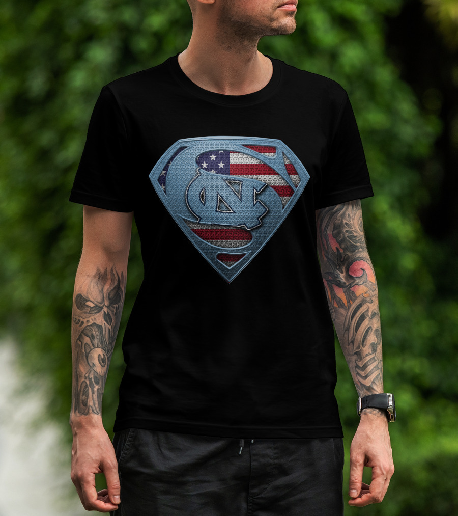 North Carolina Tar Heels American Flag Superhero T-Shirt