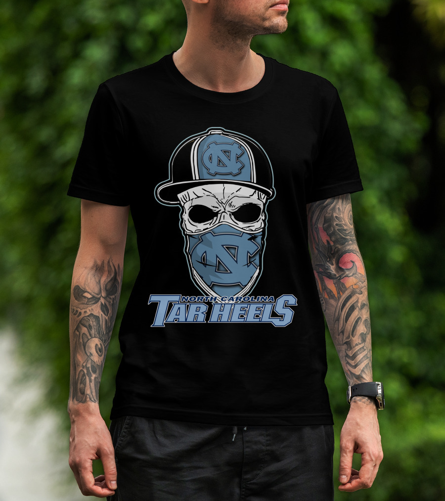 North Carolina Tar Heels Skull Hat T-Shirt