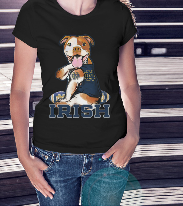 Notre Dame Fighting Irish Pittbull With Football And ND T-Shirt