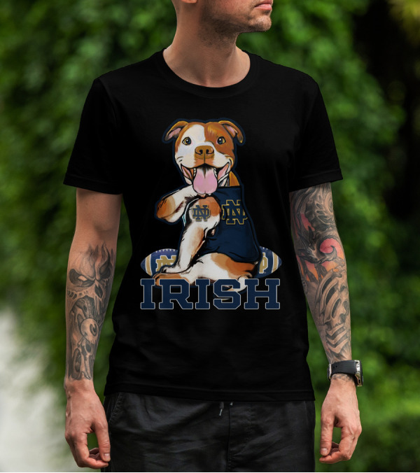 Notre Dame Fighting Irish Pittbull With Football And ND T-Shirt