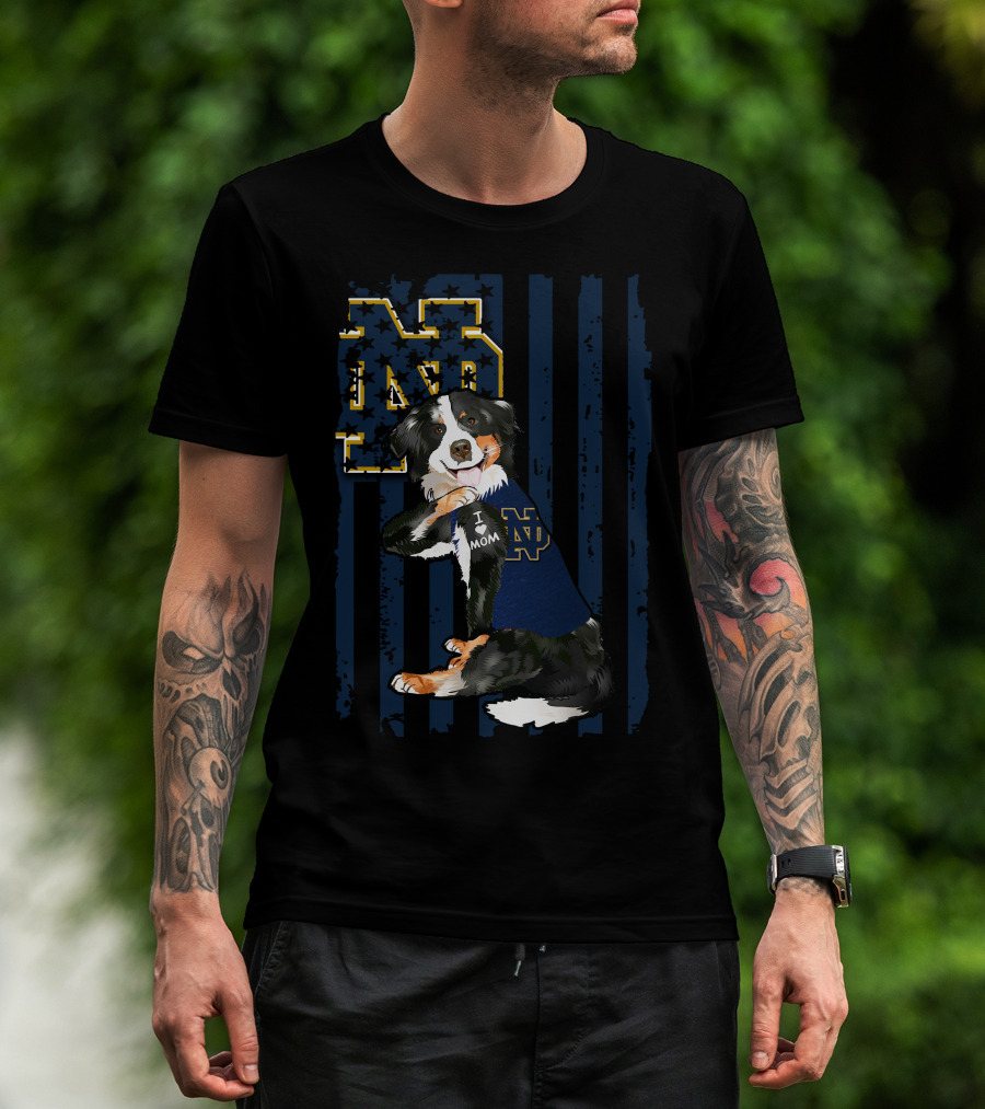 Border Collie Notre Dame Fighting Irish ND I Love Mom T-Shirt