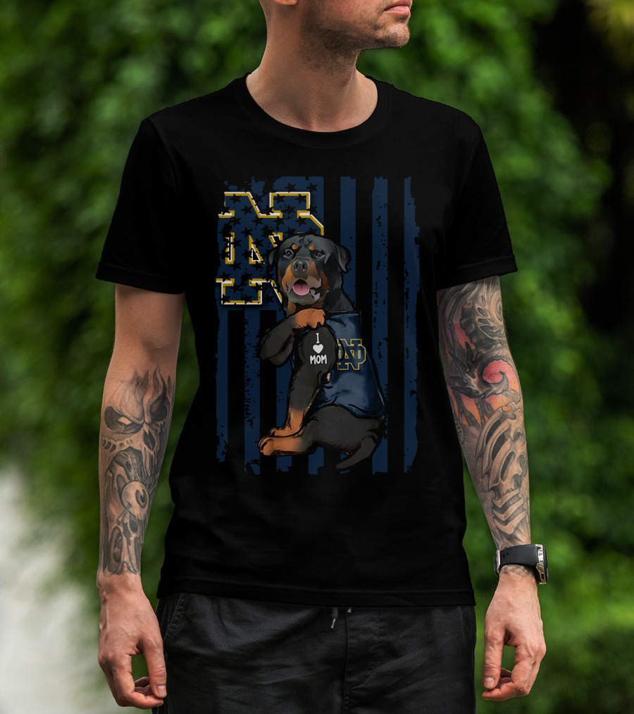 Rottweiler I Love Mom Notre Dame Fighting Irish ND T-Shirt