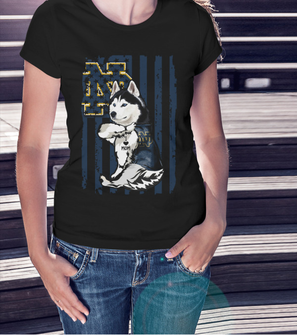 Notre Dame Fighting Irish Siberian Husky I Love Mom T-Shirt