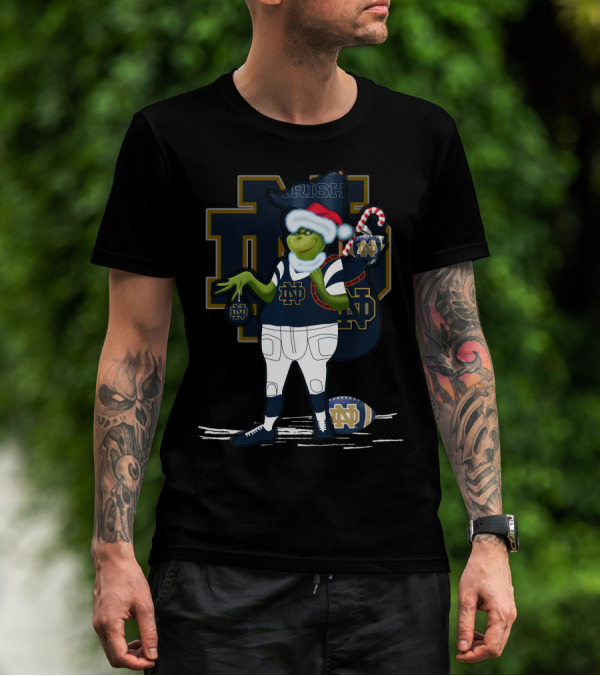 Grinchxmas Irish Notre Dame Fighting Irish Football Santa Holiday T-Shirt