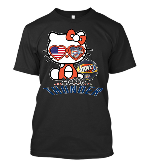 Hello Kitty Oklahoma City Thunder OKC Basketball USA Flag T-Shirt