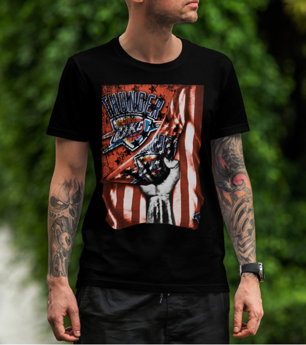 Thunder OKC Basketball Flag Grunge Print T-Shirt