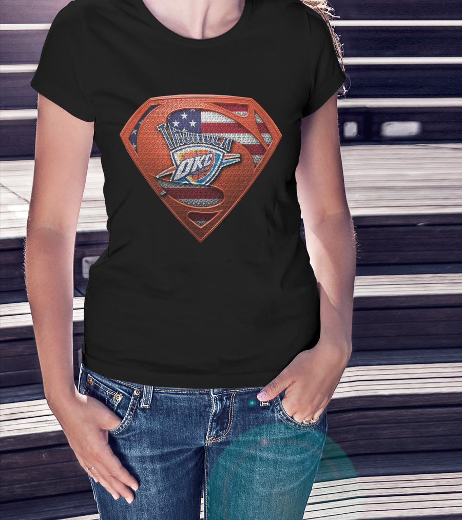 Oklahoma City Thunder Superman American Flag T-Shirt