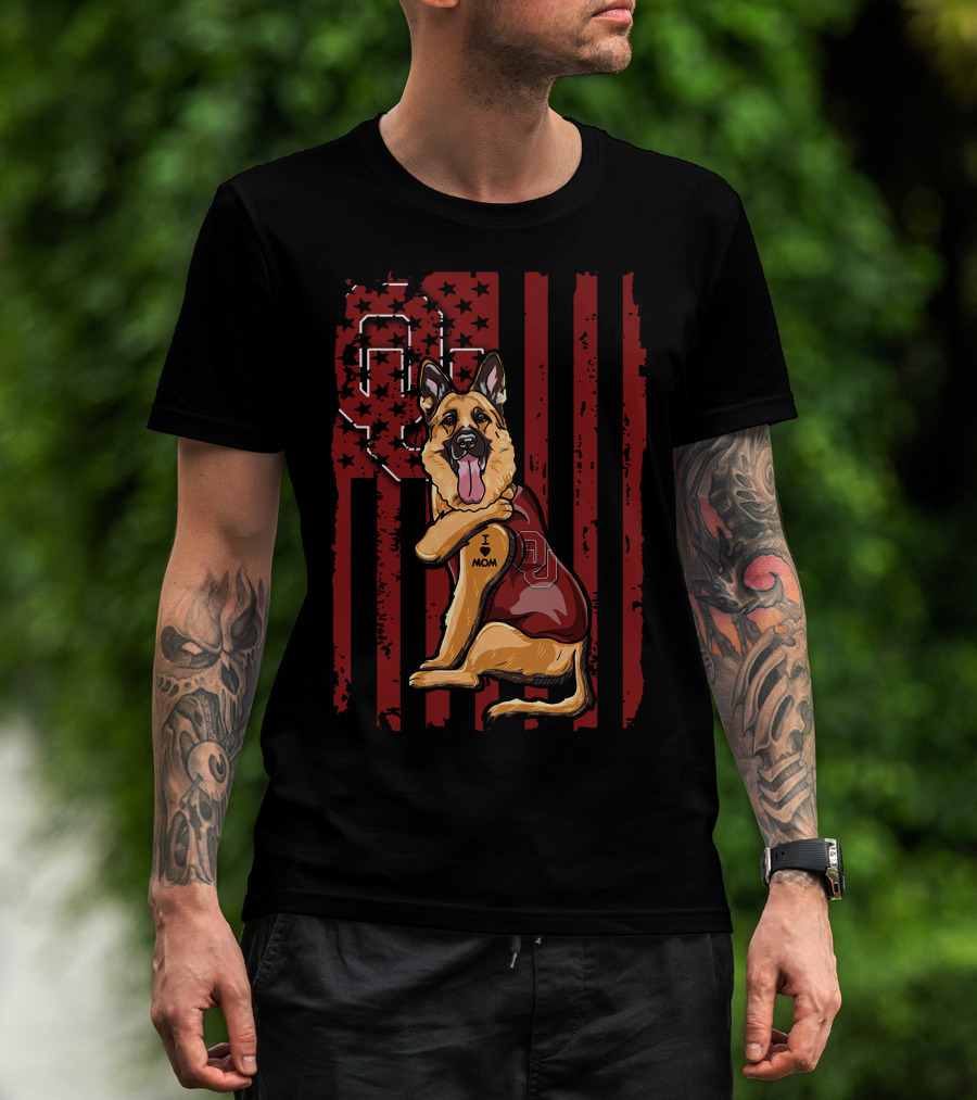German Shepherd OU Oklahoma Sooners Vintage Flag Tattoo T-Shirt