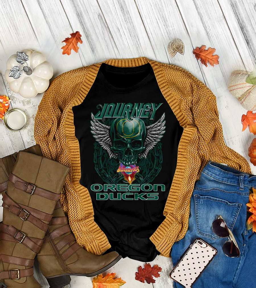 Journey Oregon Ducks Skull with Wings and Chains T-Shirt