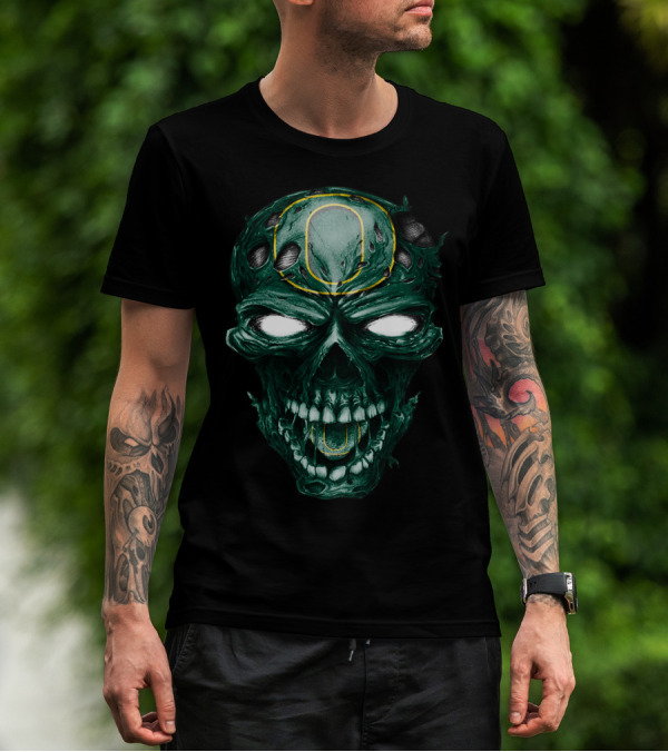 Skull Oregon Ducks Green Zombie Head With Neon O T-Shirt