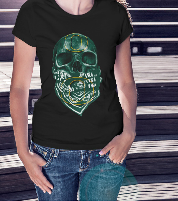 Skull With Oregon Ducks O Logo Bandana T-Shirt