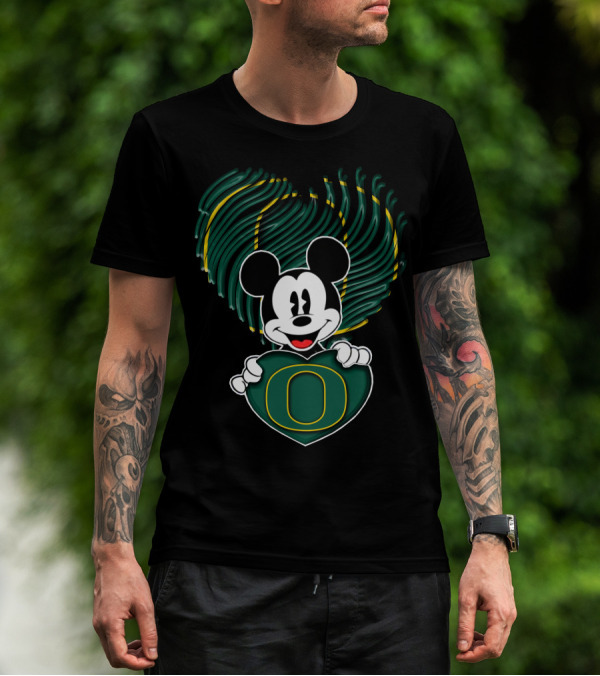 Mick Oregon Ducks Fingerprint Heart T-Shirt