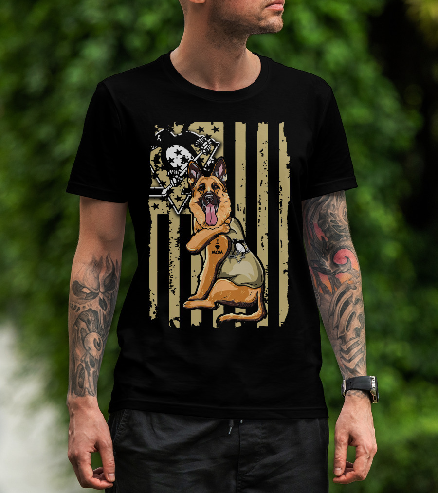 German Shepherd I Love Mom Pittsburgh Penguins Flag T-Shirt