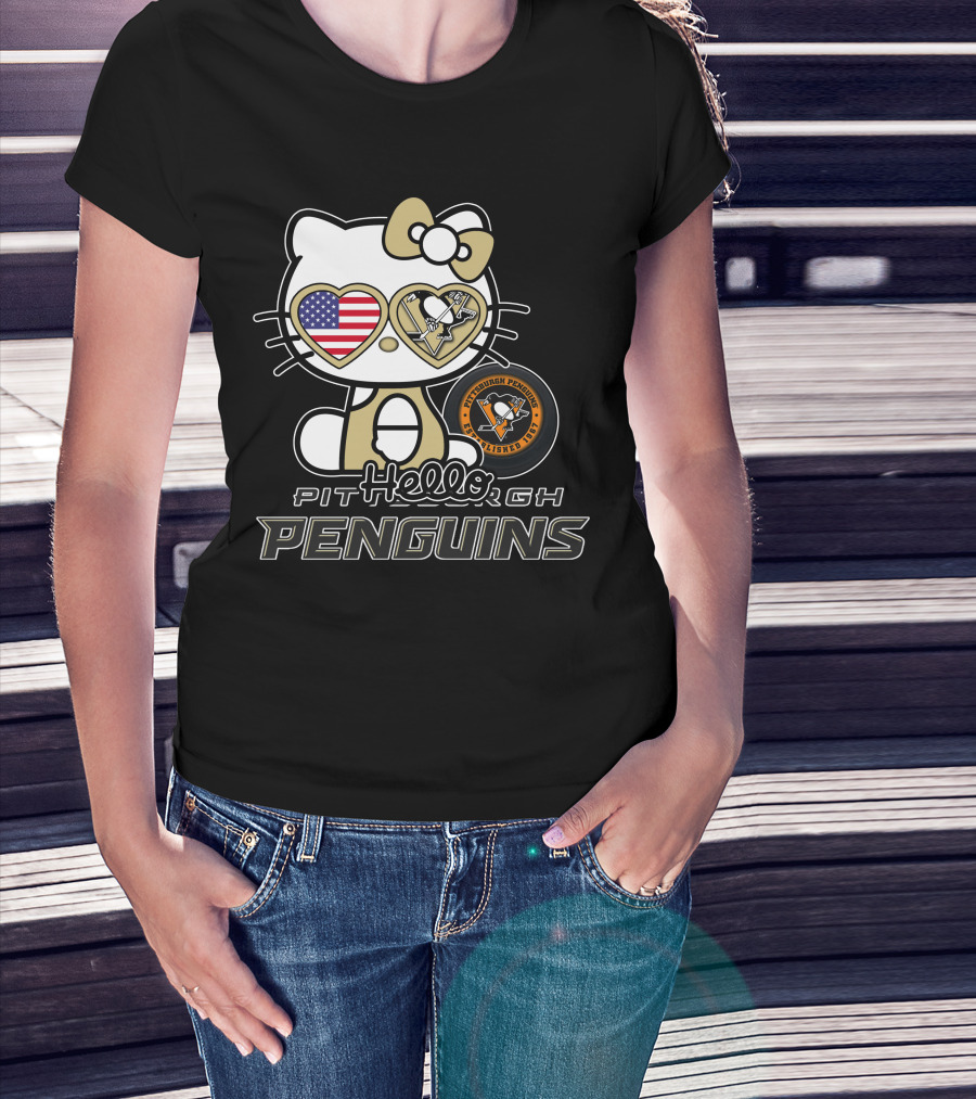 Hellokitty Pittsburgh Penguins USA Heart Fan Gear T-Shirt