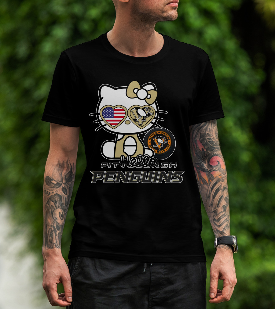 Hellokitty Pittsburgh Penguins USA Heart Fan Gear T-Shirt