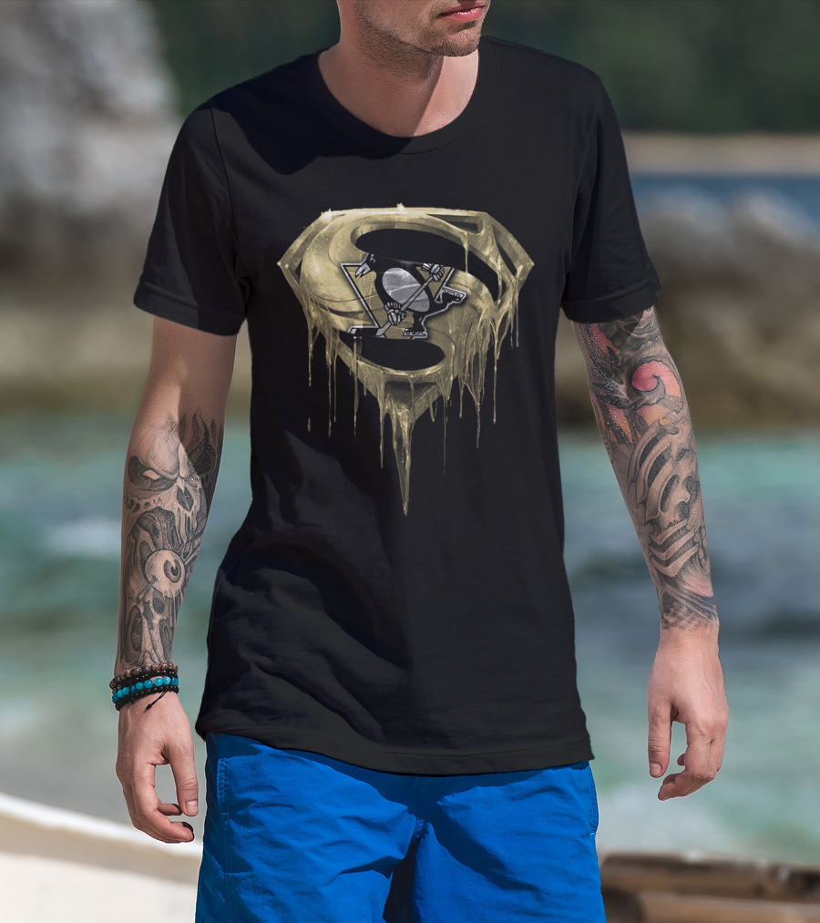 Pittsburgh Penguins Superman Logo Symbol Dripping T-Shirt