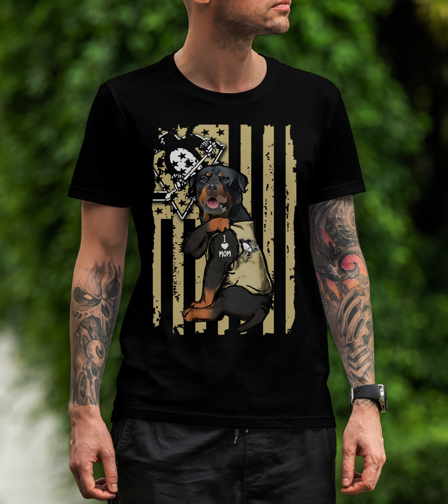 Rottweiler Loves Pittsburgh Penguins Hockey Mom T-Shirt