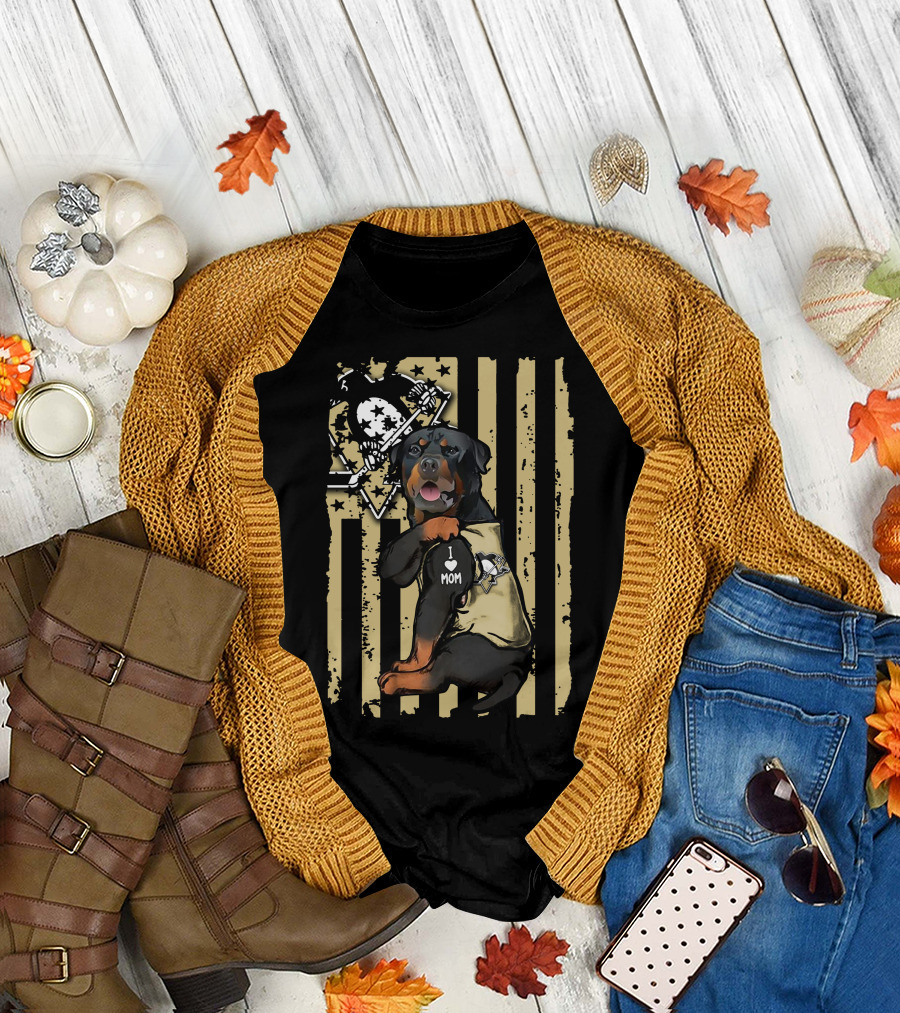 Rottweiler Loves Pittsburgh Penguins Hockey Mom T-Shirt