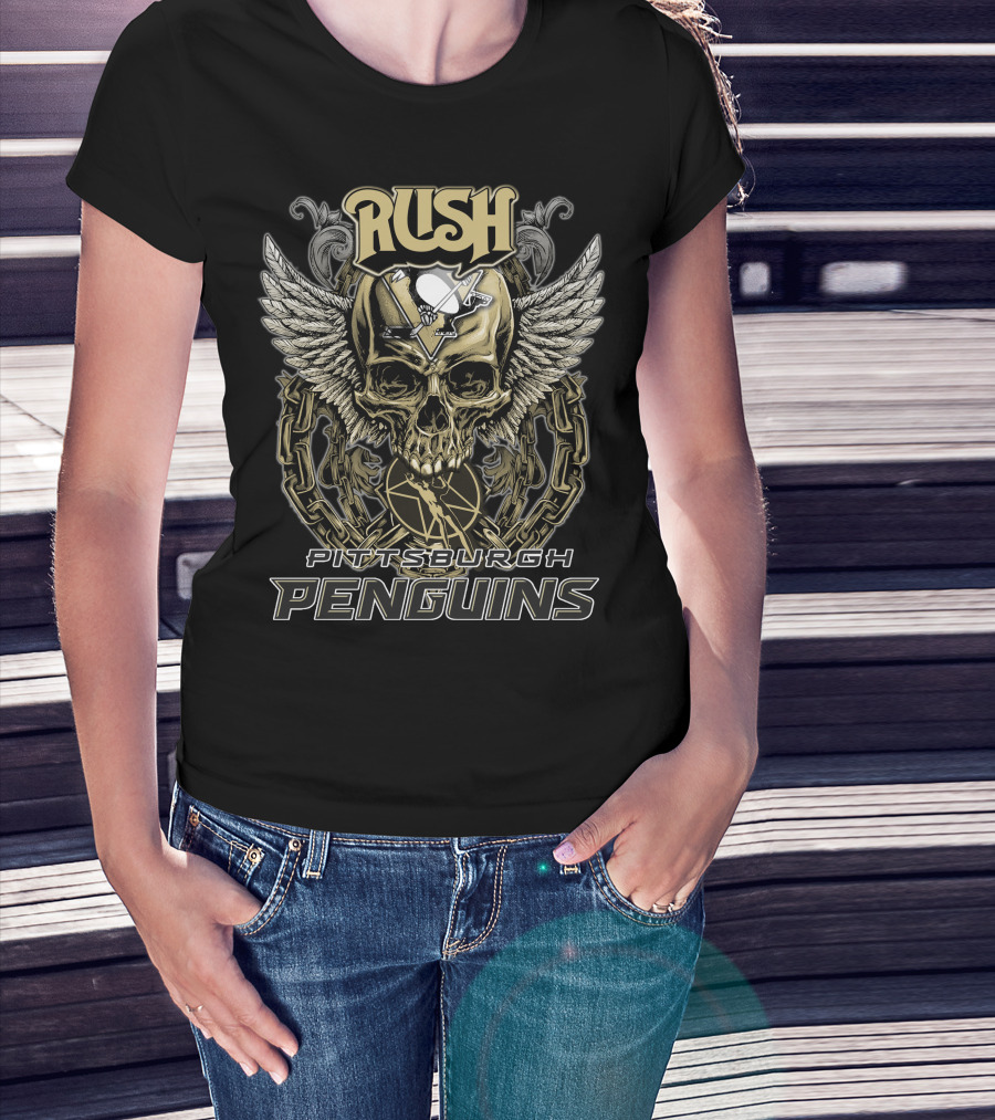 Rush Pittsburgh Penguins Skull Wings Hockey Chains T-Shirt