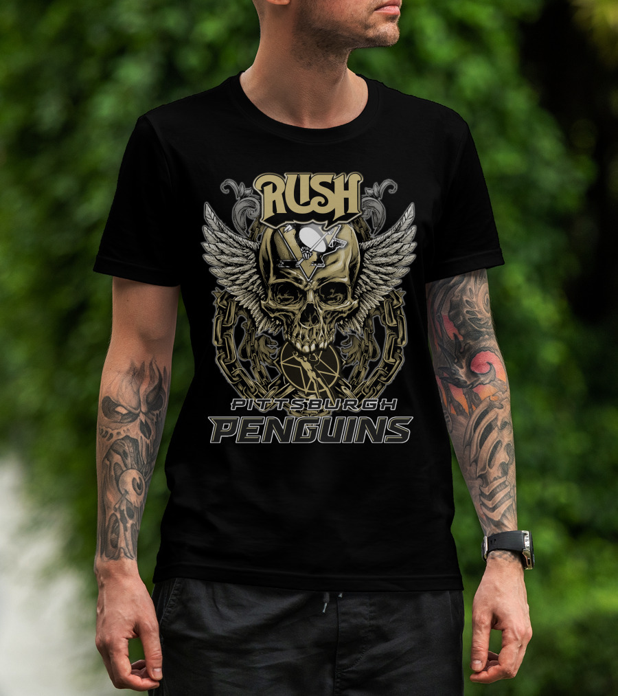 Rush Pittsburgh Penguins Skull Wings Hockey Chains T-Shirt