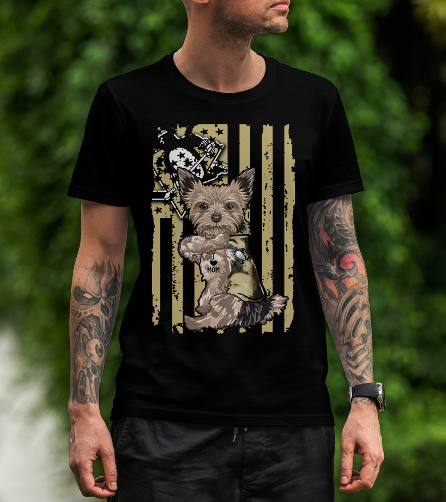 Yorkshire Terrier I Love Mom Pittsburgh Penguins Usa Stripes T-Shirt
