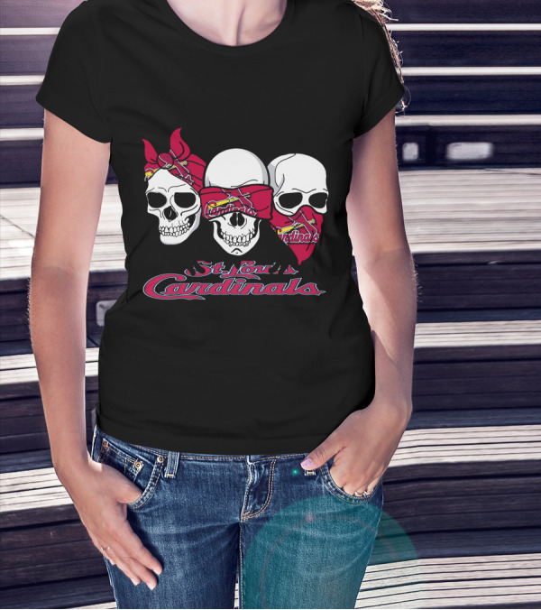 3 Skull St. Louis Cardinals Bandana Skull T-Shirt