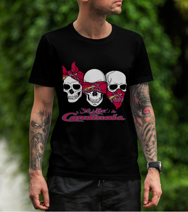 3 Skull St. Louis Cardinals Bandana Skull T-Shirt