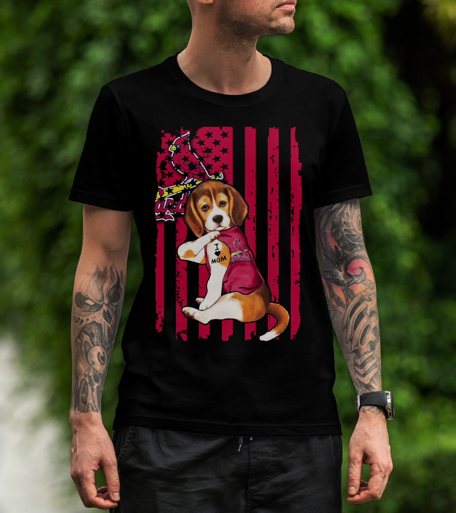 Beagle I Love Mom St. Louis Cardinals Red Stripes T-Shirt