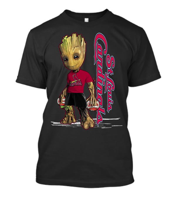 Groot St. Louis Cardinals Baseball Fan Character With Team Logo And Baseballs T-Shirt