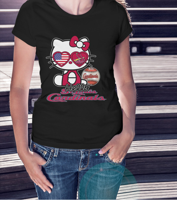 Hello Kitty St. Louis Cardinals Baseball American Flag T-Shirt