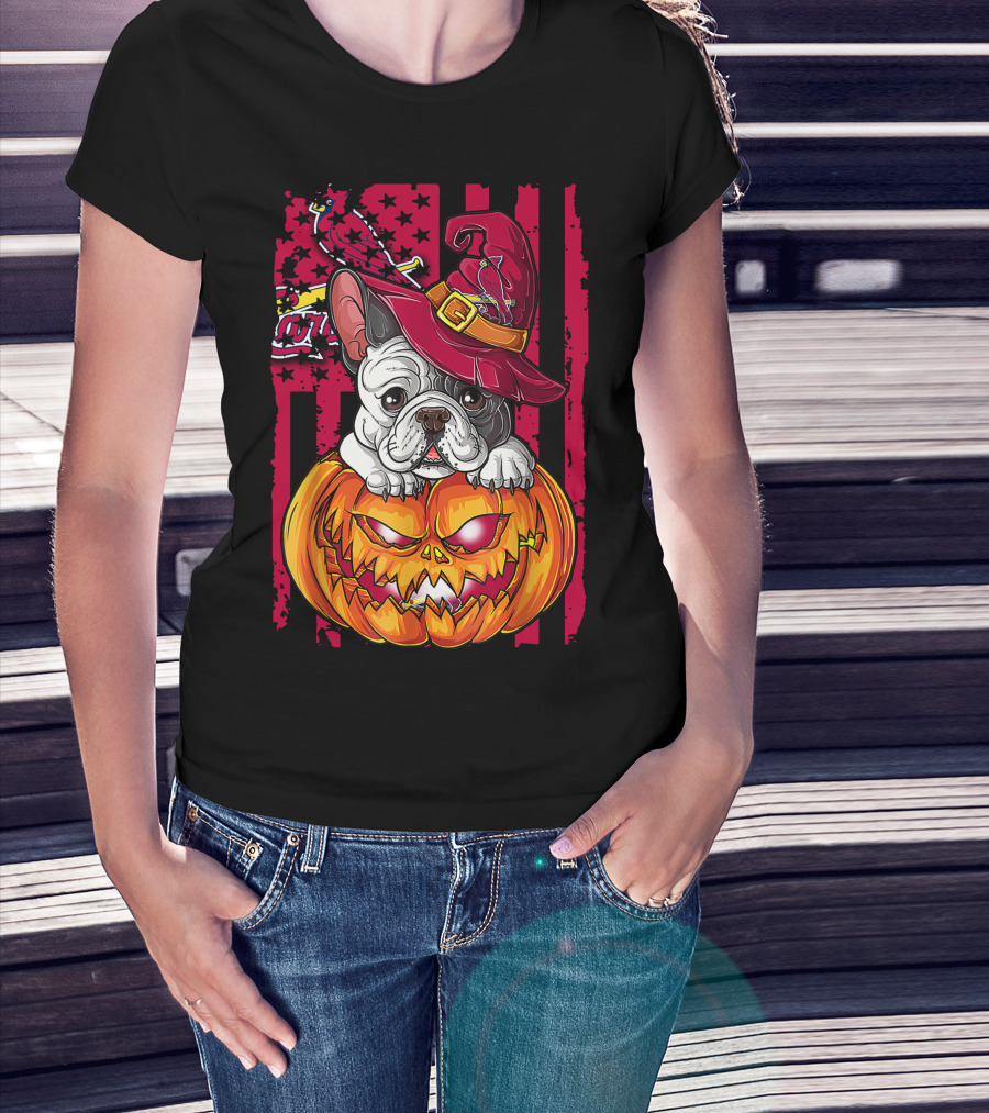Hlw Bulldog Pumpkin Witch Hat St. Louis Cardinals Halloween T-Shirt