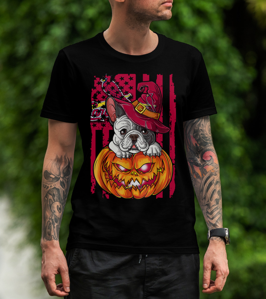 Hlw Bulldog Pumpkin Witch Hat St. Louis Cardinals Halloween T-Shirt