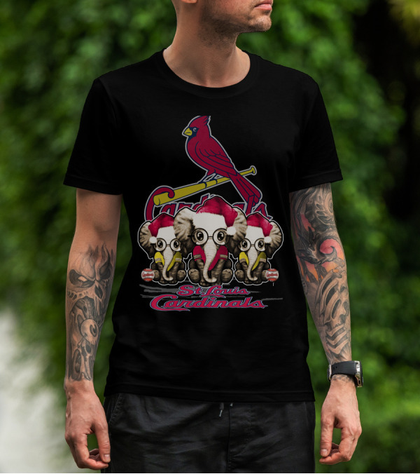 Elephants Santa Hats St. Louis Cardinals Christmas T-Shirt