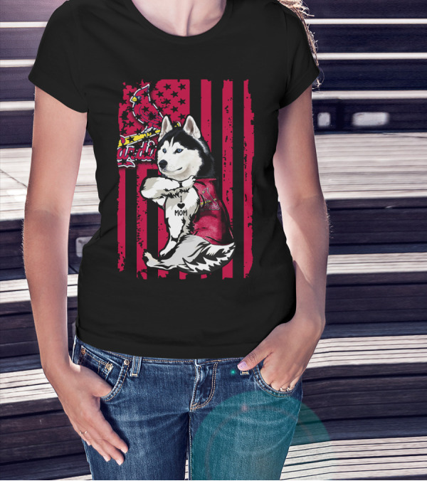 Siberian Husky St. Louis Cardinals Fan With Love Mom Tattoo T-Shirt