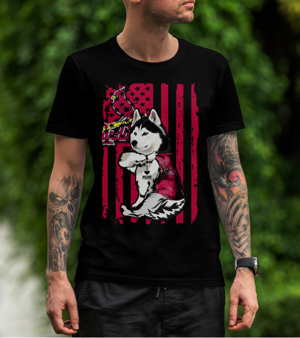 Siberian Husky St. Louis Cardinals Fan With Love Mom Tattoo T-Shirt