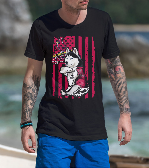 Siberian Husky St. Louis Cardinals Fan With Love Mom Tattoo T-Shirt