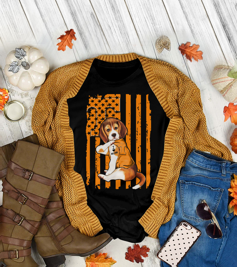 Beagle Tennessee Volunteers I Love Mom Stripes Orange Black T-Shirt