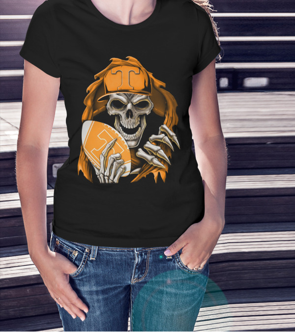 Skullbong Tennessee Volunteers Skeleton Football Orange Hat T-Shirt