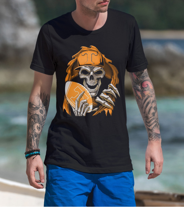 Skullbong Tennessee Volunteers Skeleton Football Orange Hat T-Shirt