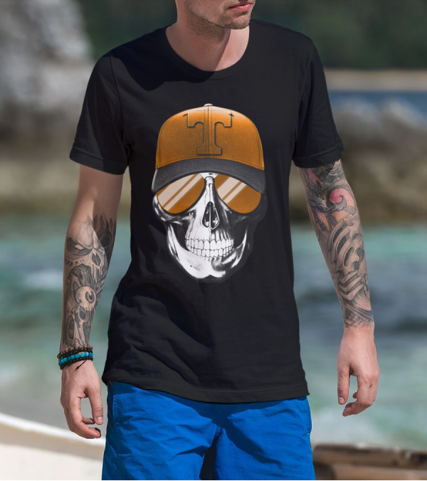 Tennessee Volunteers Skull With Orange Hat And Sunglasses T-Shirt