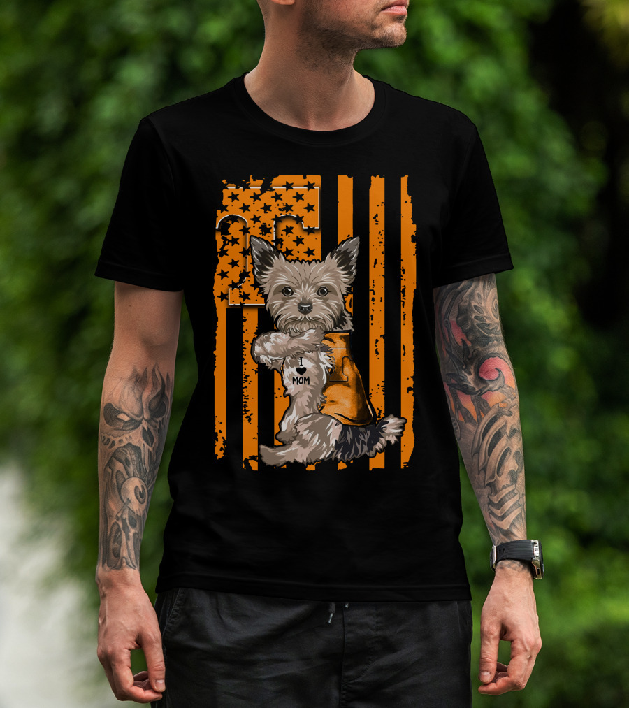Yorkshire Terrier I Love Mom Tennessee Volunteers Orange Stars And Stripes Football Flag T-Shirt