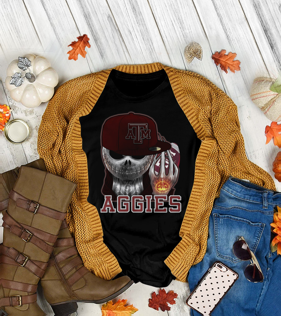 Jackskull Texas A&M Aggies Halloween Football T-Shirt