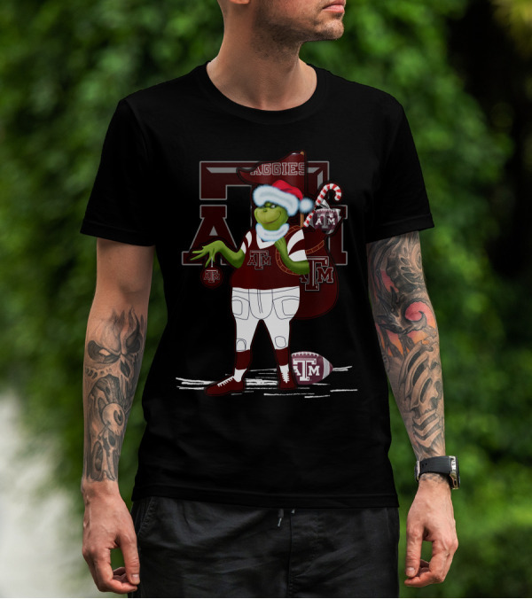 Texas A&M Aggies Grinch Christmas Football Holiday T-Shirt
