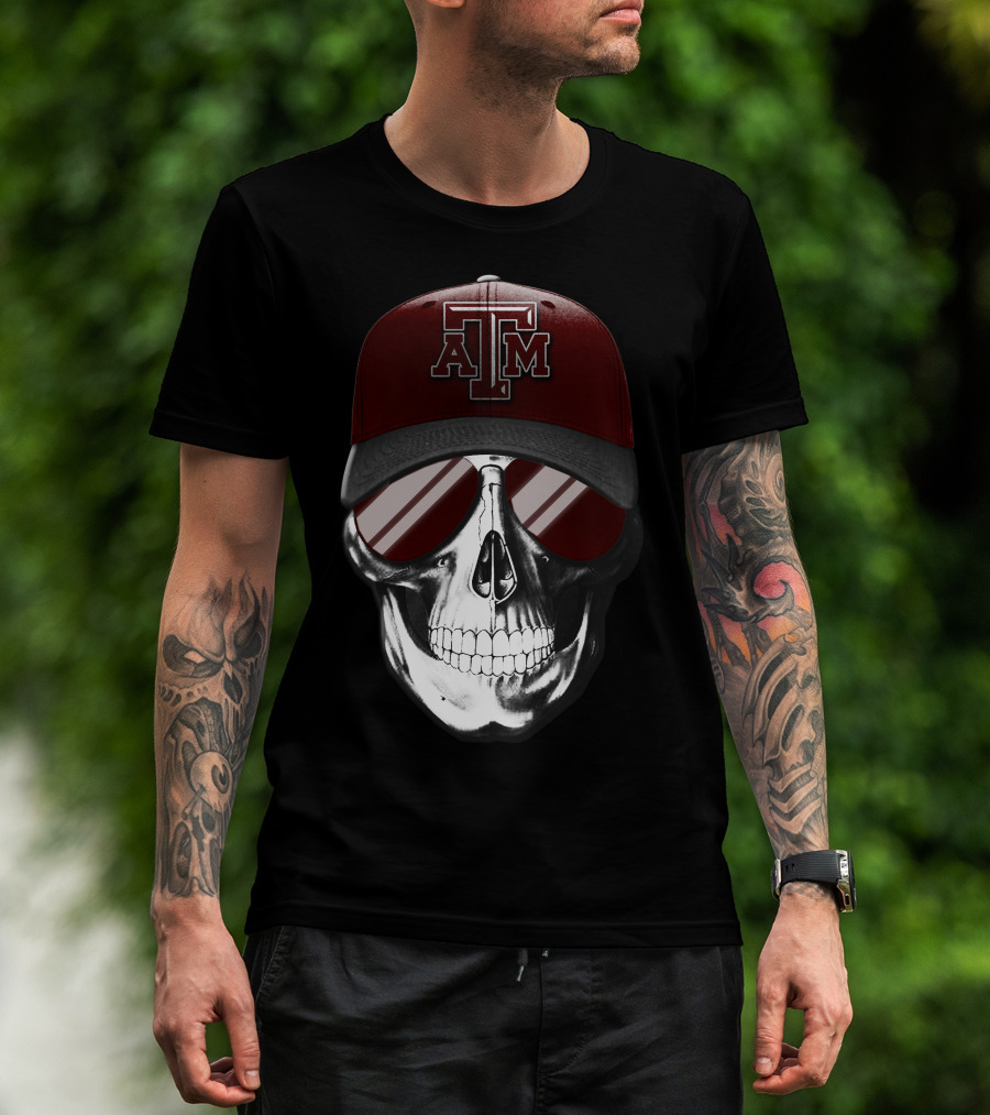 Texas A&M Aggies Skull With Hat And Sunglasses T-Shirt