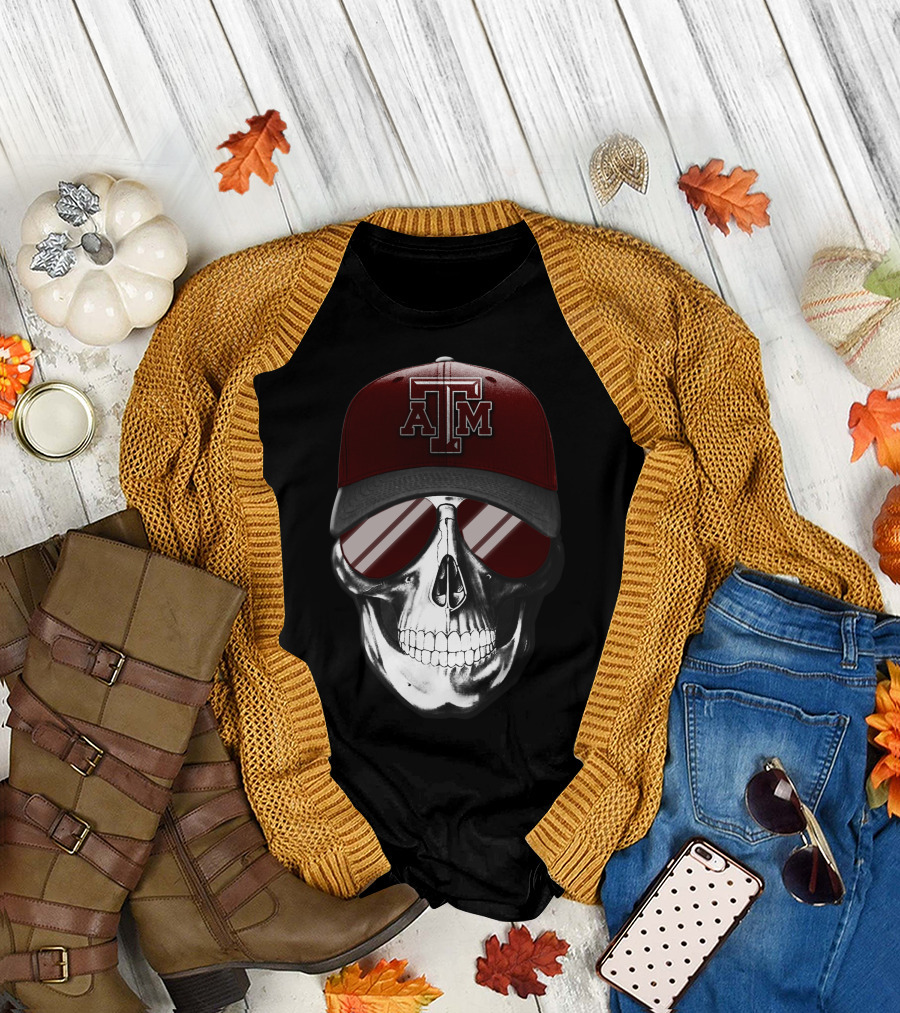 Texas A&M Aggies Skull with Hat and Sunglasses T-Shirt