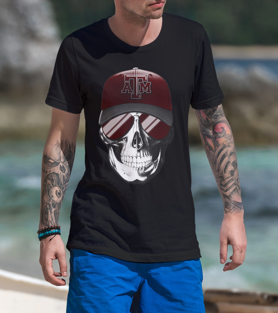 Texas A&M Aggies Skull With Hat And Sunglasses T-Shirt