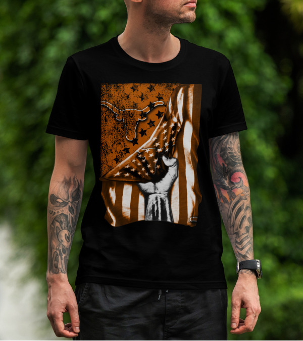 Texas Longhorns Stars And Stripes Flag Hand T-Shirt