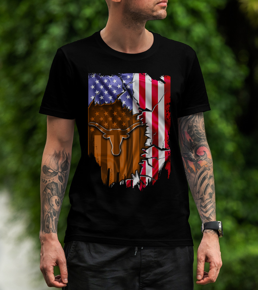 Texas Longhorns American Flag Tear T-Shirt
