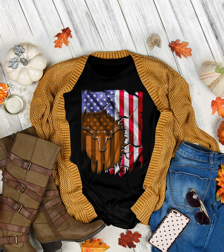 Texas Longhorns American Flag Tear T-Shirt