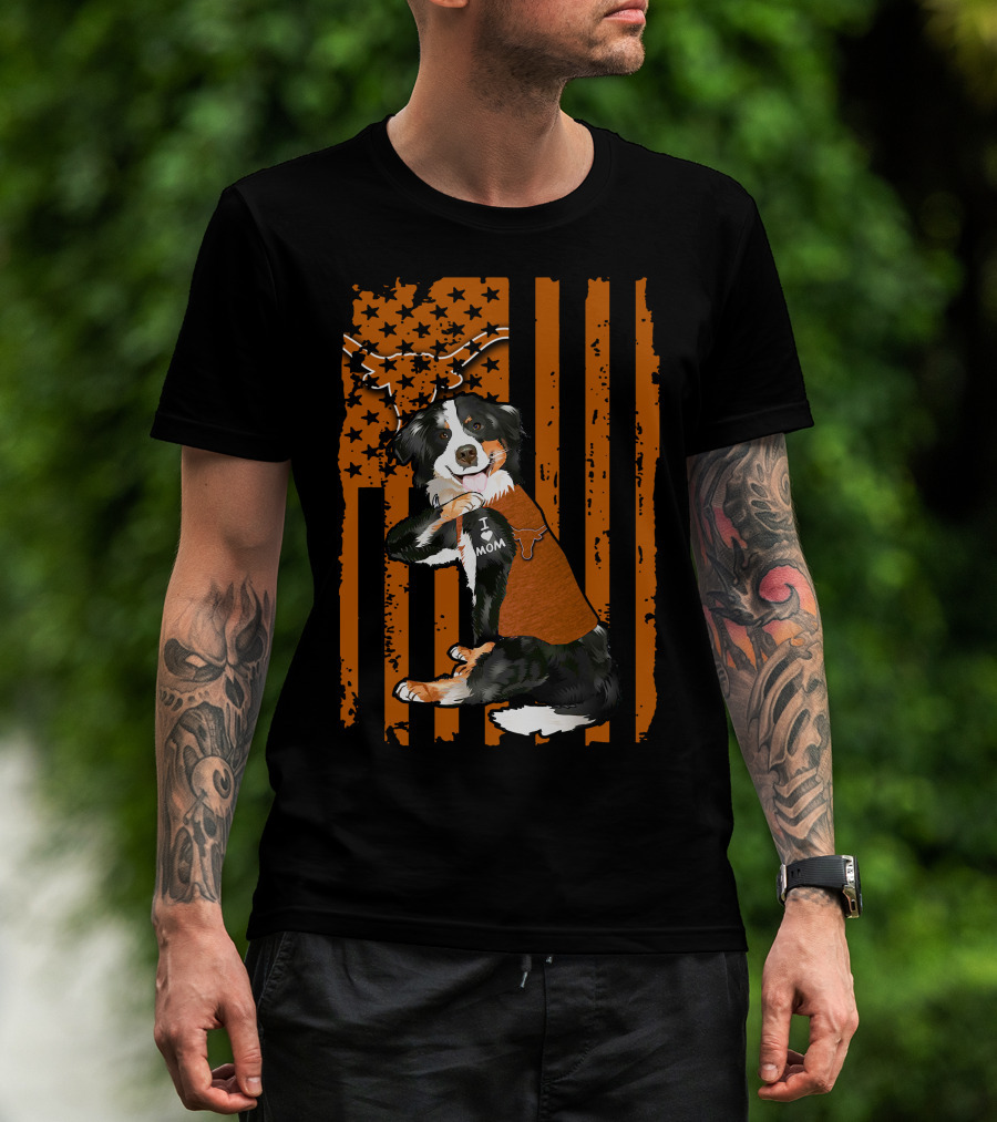 Border Collie I Love Mom Texas Longhorns T-Shirt